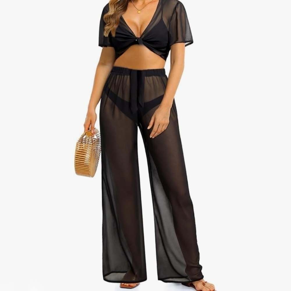 Elegant Black Sheer Swim Coverup Set